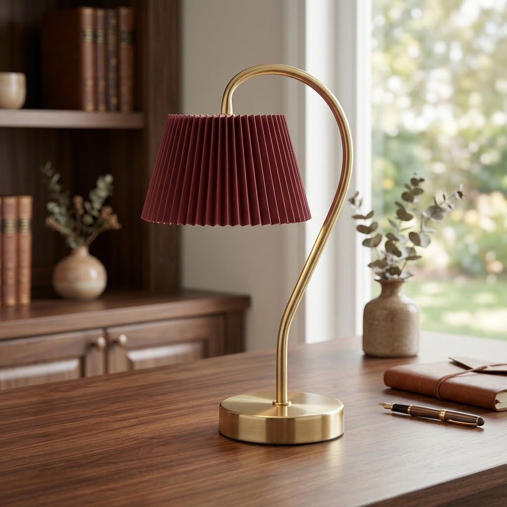 Touchable Curved Neck LED Table Lamp - Burgundy