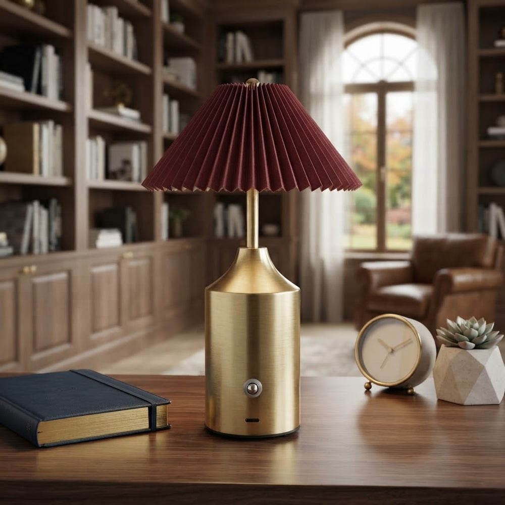Touchable Modern LED Table Lamp With Burgundy Shade