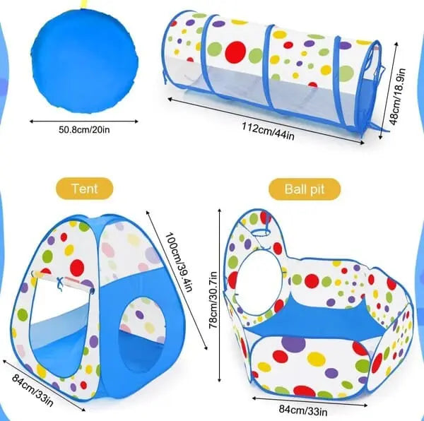 3in1 Foldable Tunnel Tent House - Blue