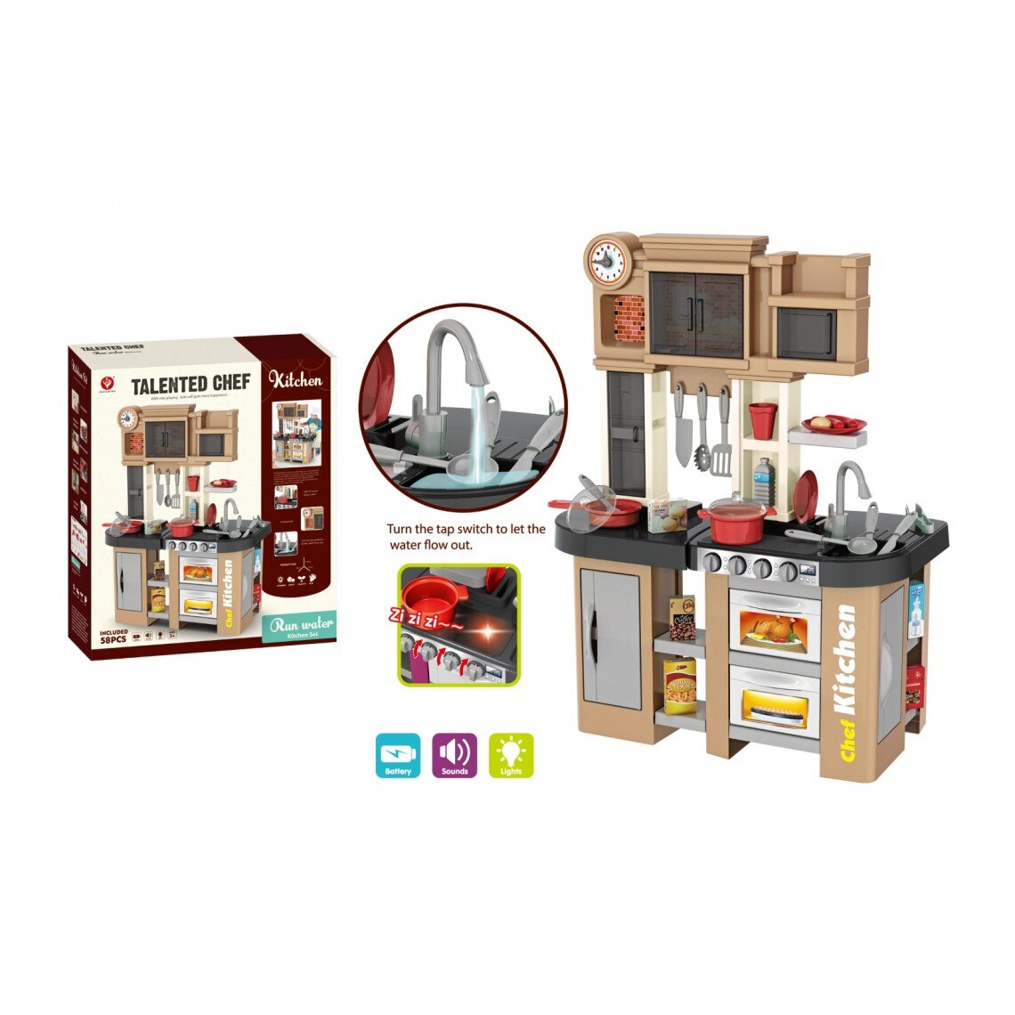 58 Pcs Talented Chef Kitchen Play Set | Realistic Sink