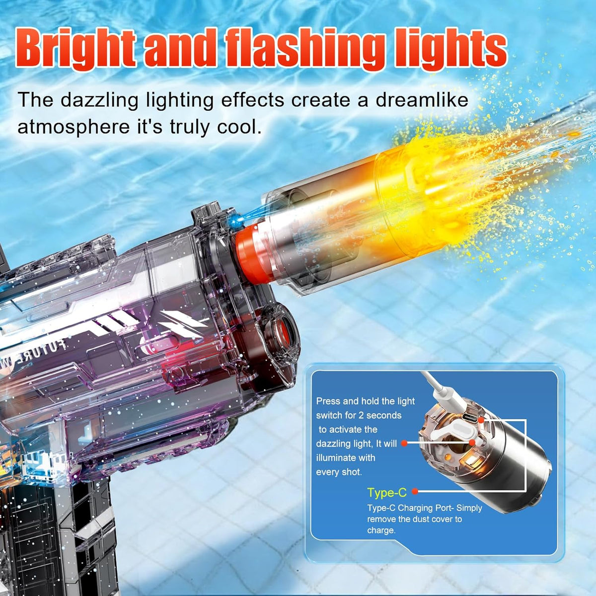 Electric UZI Ice Horn Water Gun With Light Muzzle