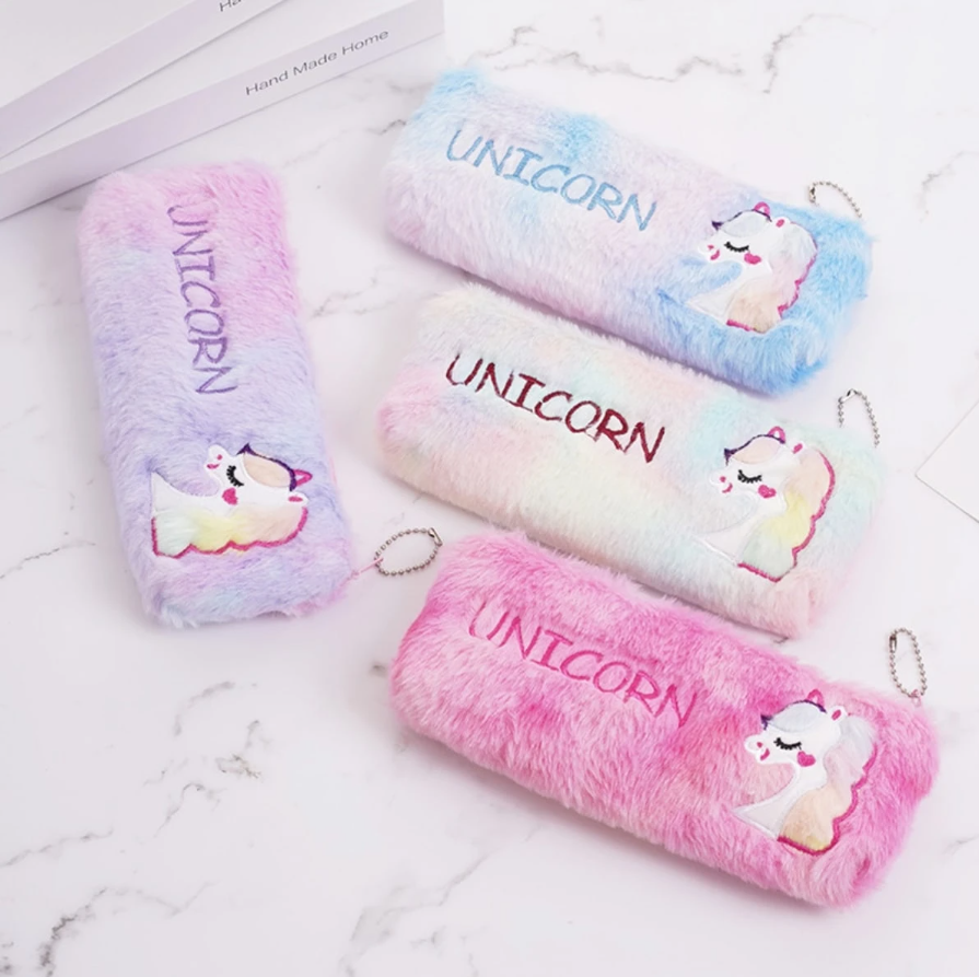 Plush Unicorn Fur Pencil Pouch - 1Pc