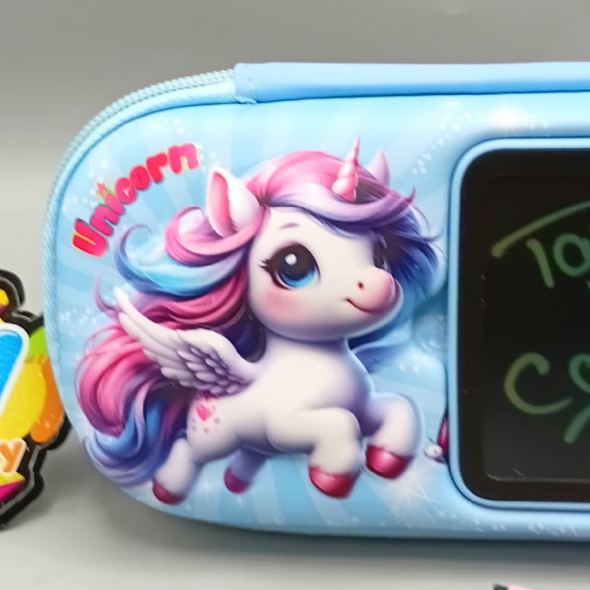 Unicorn Themed Kids Pencil Pouch With LCD Writing Tablet