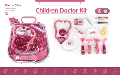 13Pcs Kids Pretend Play Doctor Kit With Acrylic Box - Pink