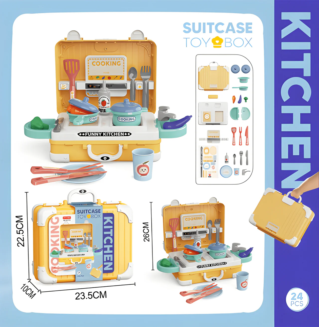 24Pcs Kids Pretend Play Kitchen Suitcase