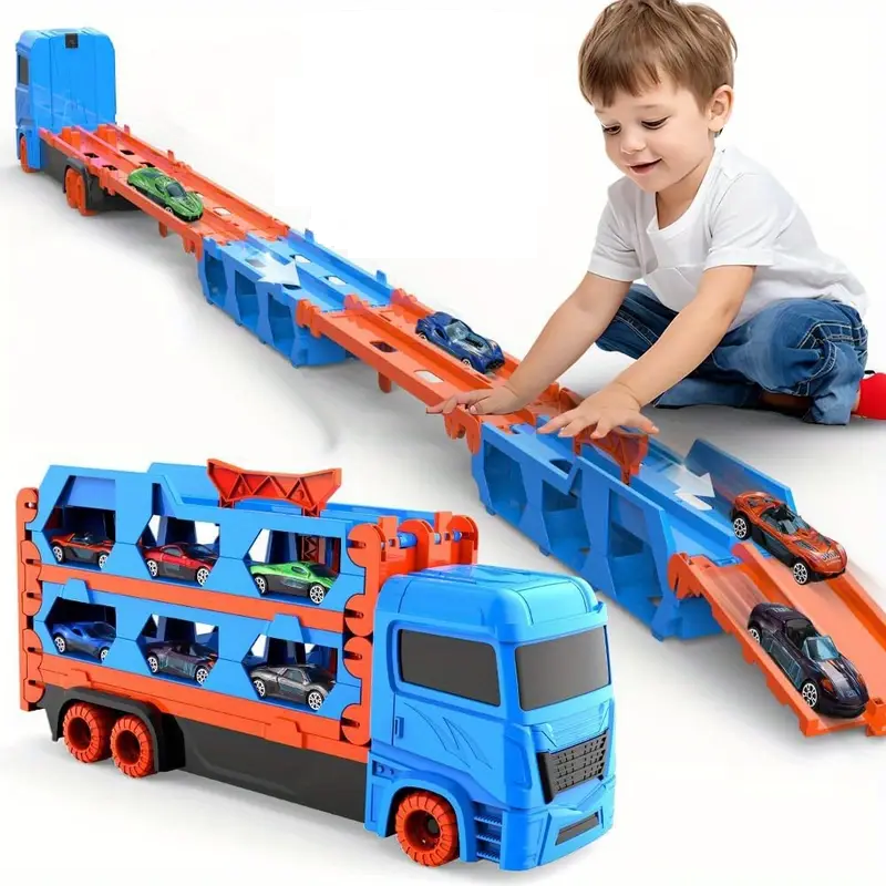 2in1 Kids Ejection Foldable Truck Track Set - 6Pcs Cars