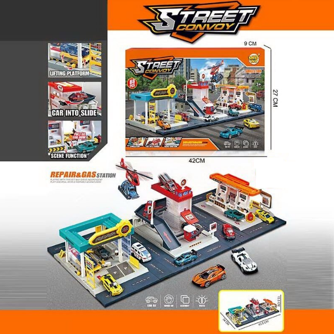 3in1 DIY Station Set With 6Pcs Alloy Cars