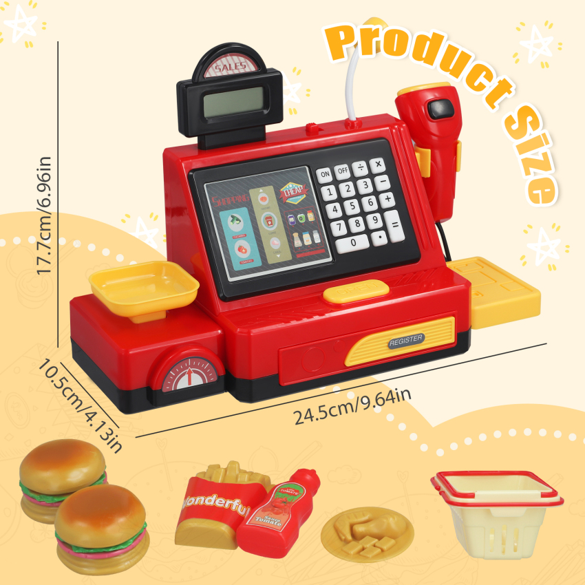 Pretend Play Burger Cash Register With Light & Sound