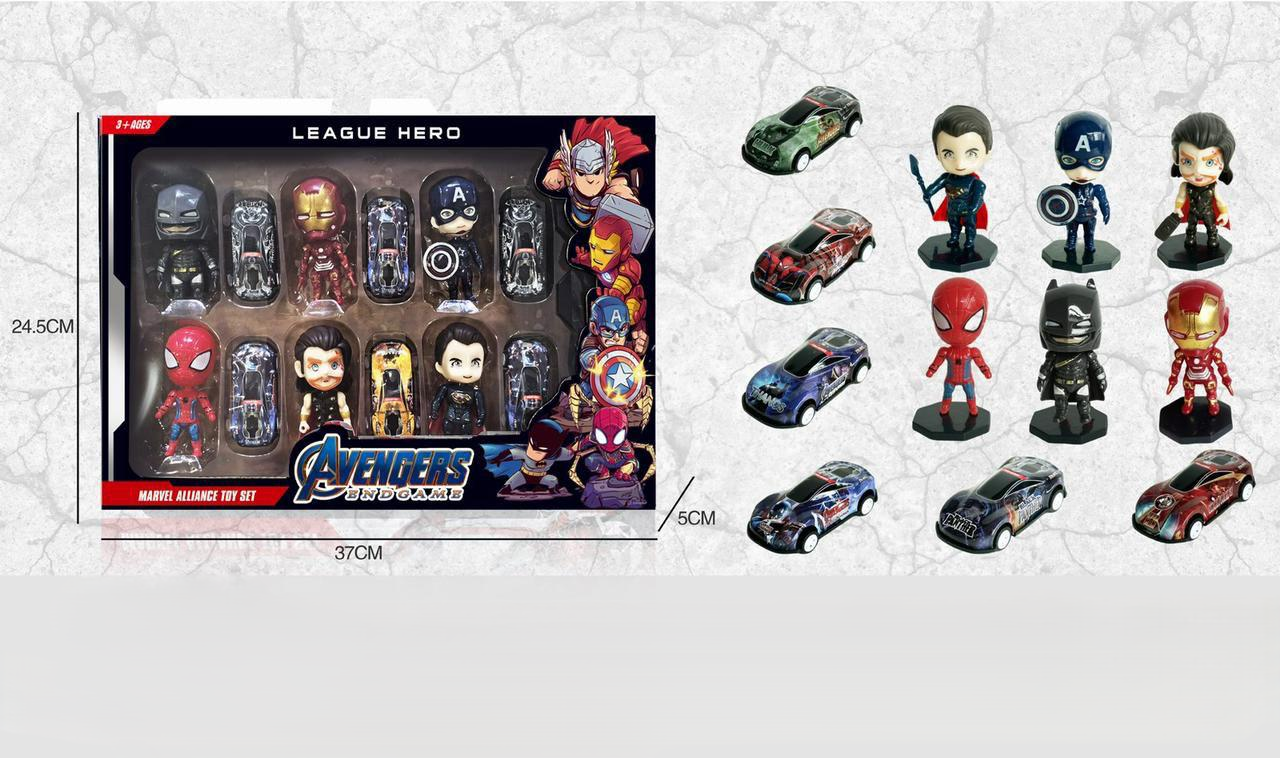 2in1 Avengers 12Pcs Inertial Cars & Miniature Set