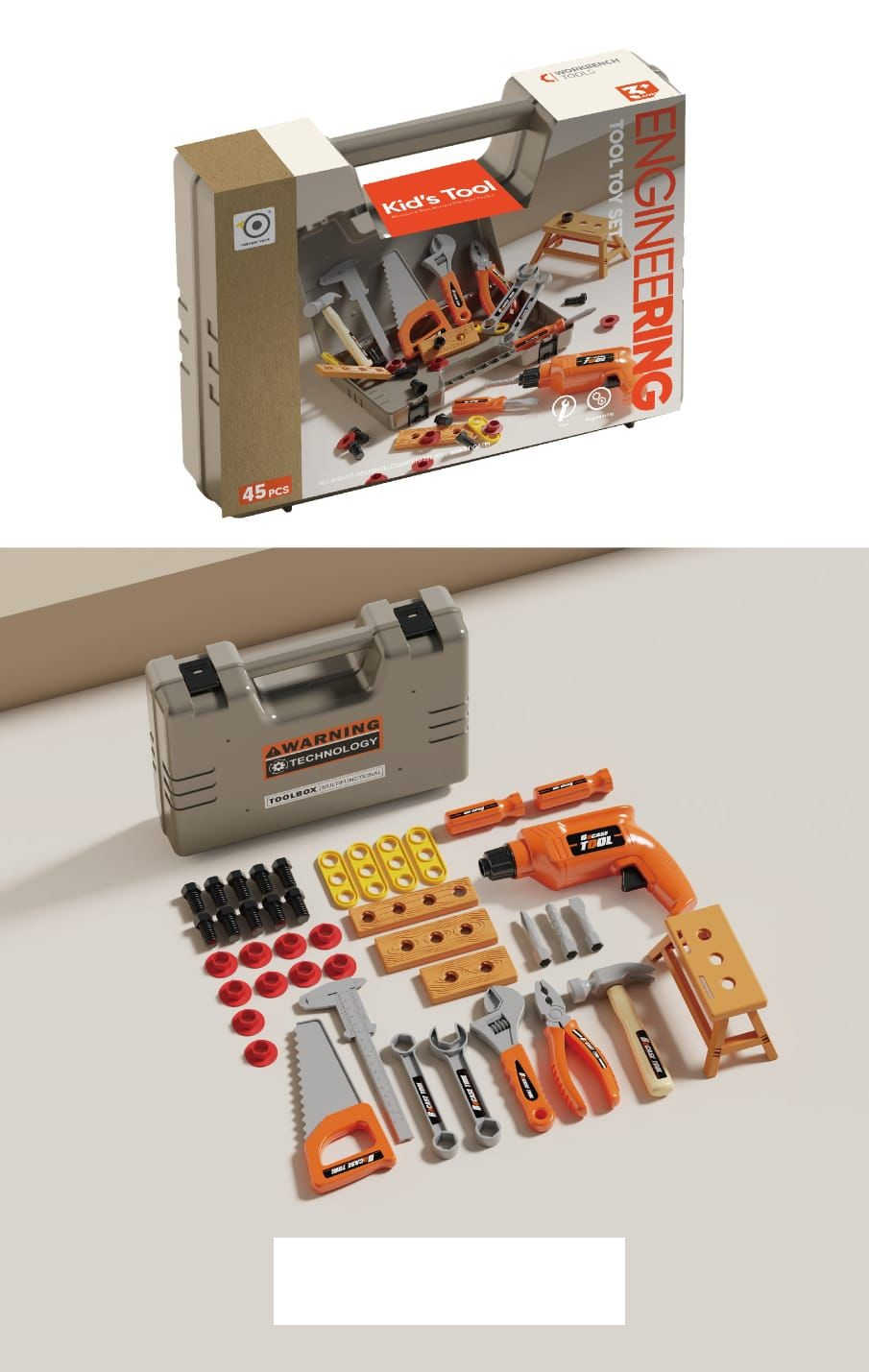 41Pcs Kids Pretend Play Engineering Tool Briefcase
