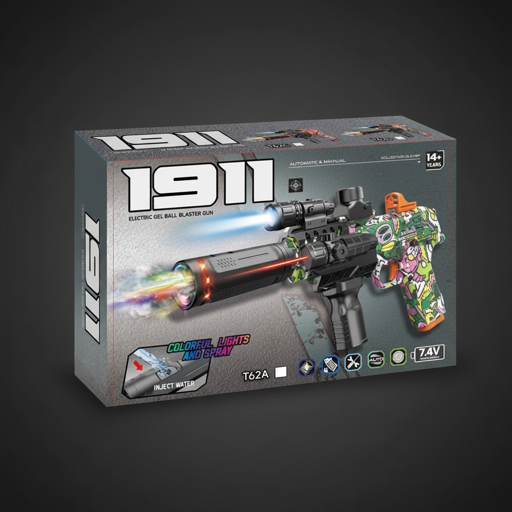 7.4V Electric M1911 Gel Blaster Shooting Gun With Smoke Muffle