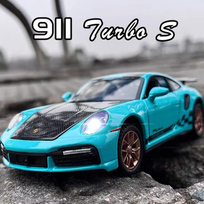 1:32 Diecast Porsche 911 Model With Acrylic Display Box - Aqua Blue
