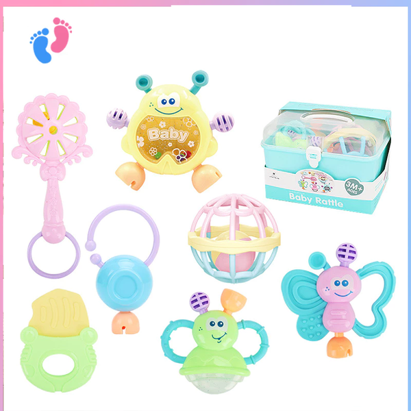 7Pcs Baby Premium Rattles & Teethers With Storage Box