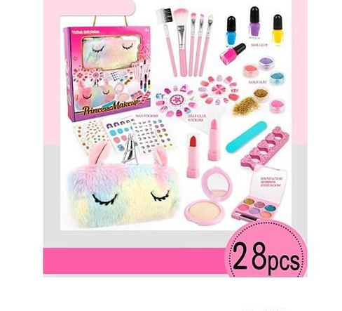 28Pcs Girls Realistic Princess Makeup Set With Pouch 