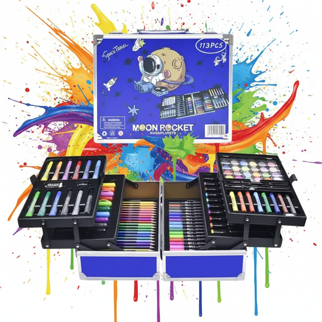 133Pcs Premium Spaceman Themed Kids Painting Kit Briefcase