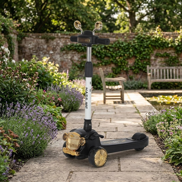 Vintage Car Design Kids Scooter With Light & Music - Black