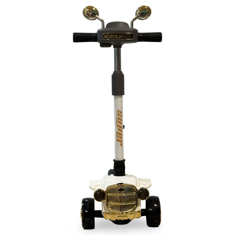 Vintage Car Design Kids Scooter With Light & Music - White