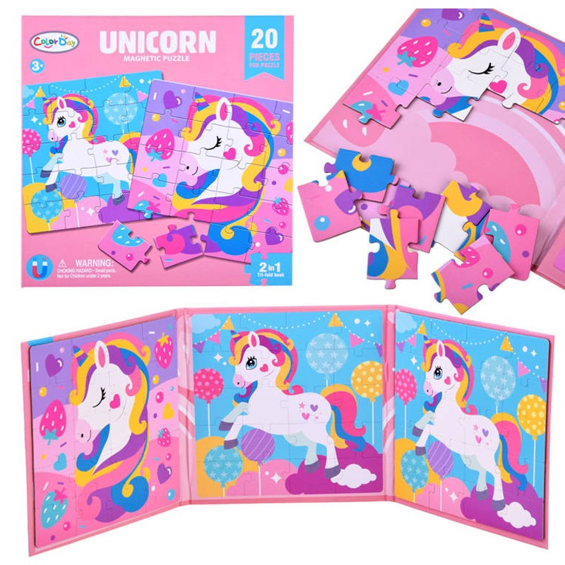 2in1 Unicorn Tri-Fold Magnetic Puzzle Book