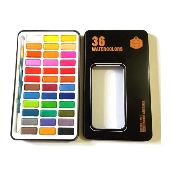 36Pcs Water Colors With Tin Box