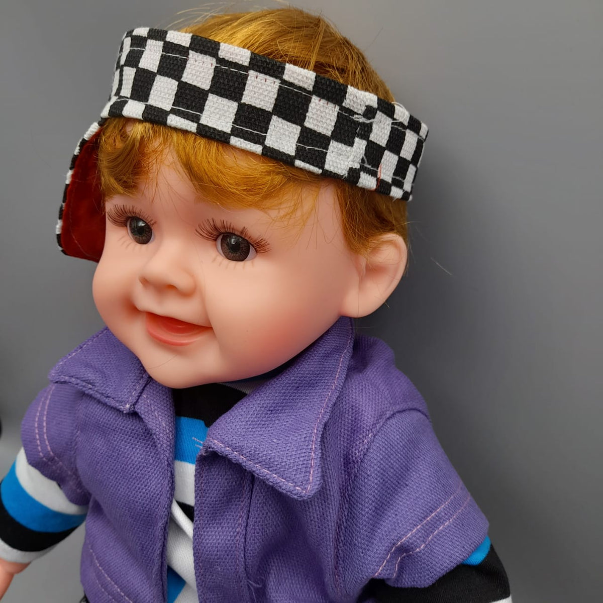 Stuffed Boy Doll With Check Dress