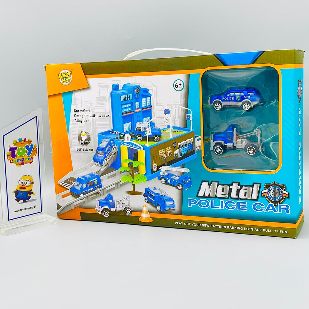 Parking Lot Metal Police Cars Track Set