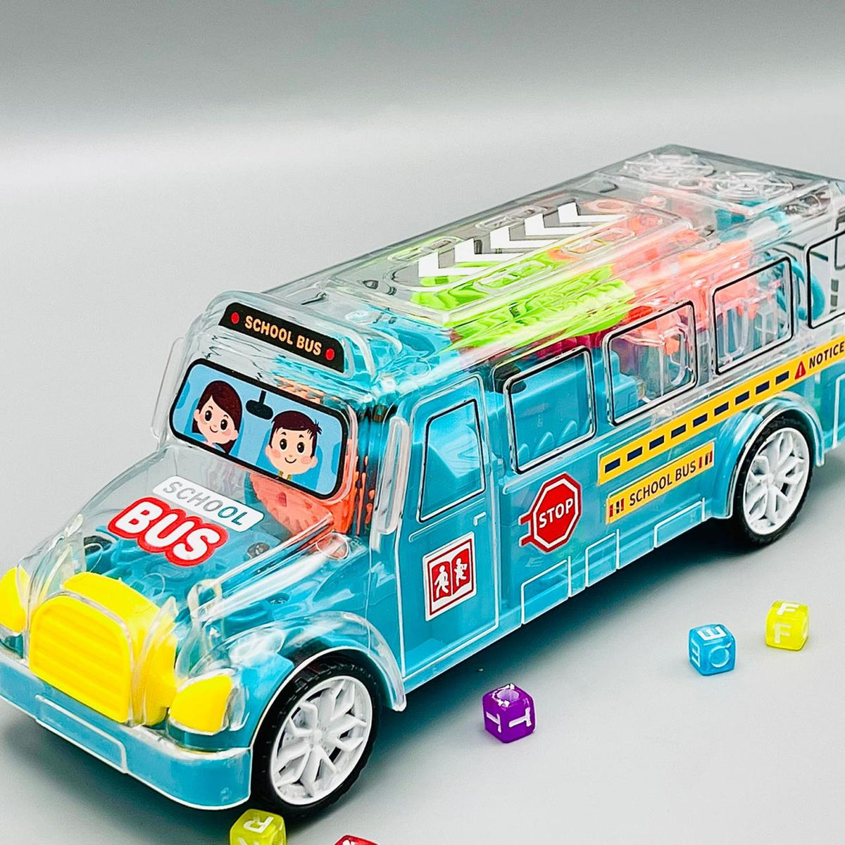Transparent Body School Bus- Gear Toy