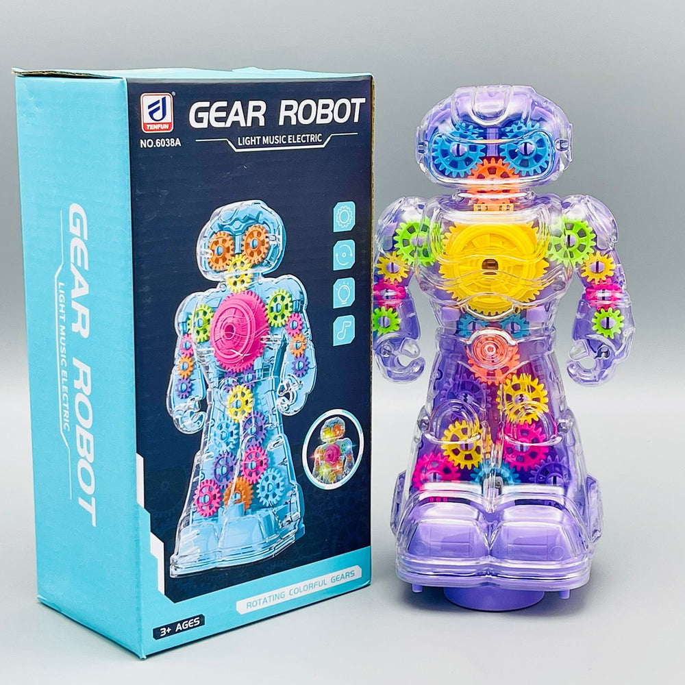 Electric Transparent Gear Robot Toy With Light Effects