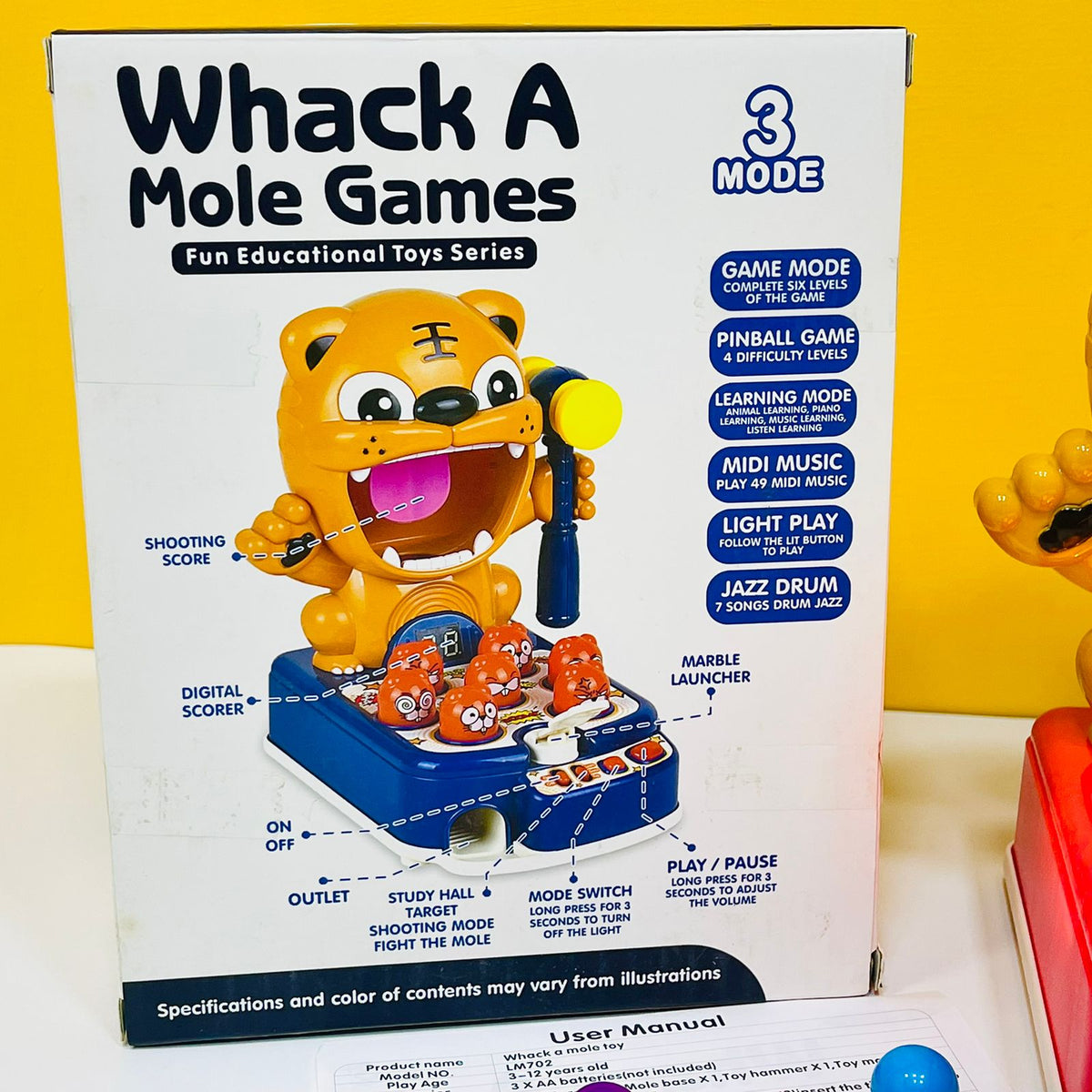 3 in 1 Tiger Shooting Whack a Mole Game