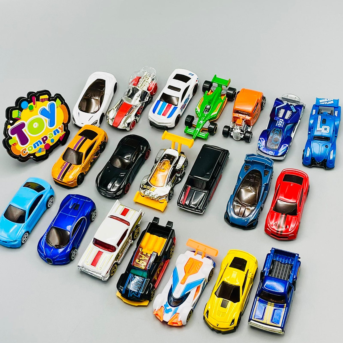Diecast Set of 20 Cars with Display Racks