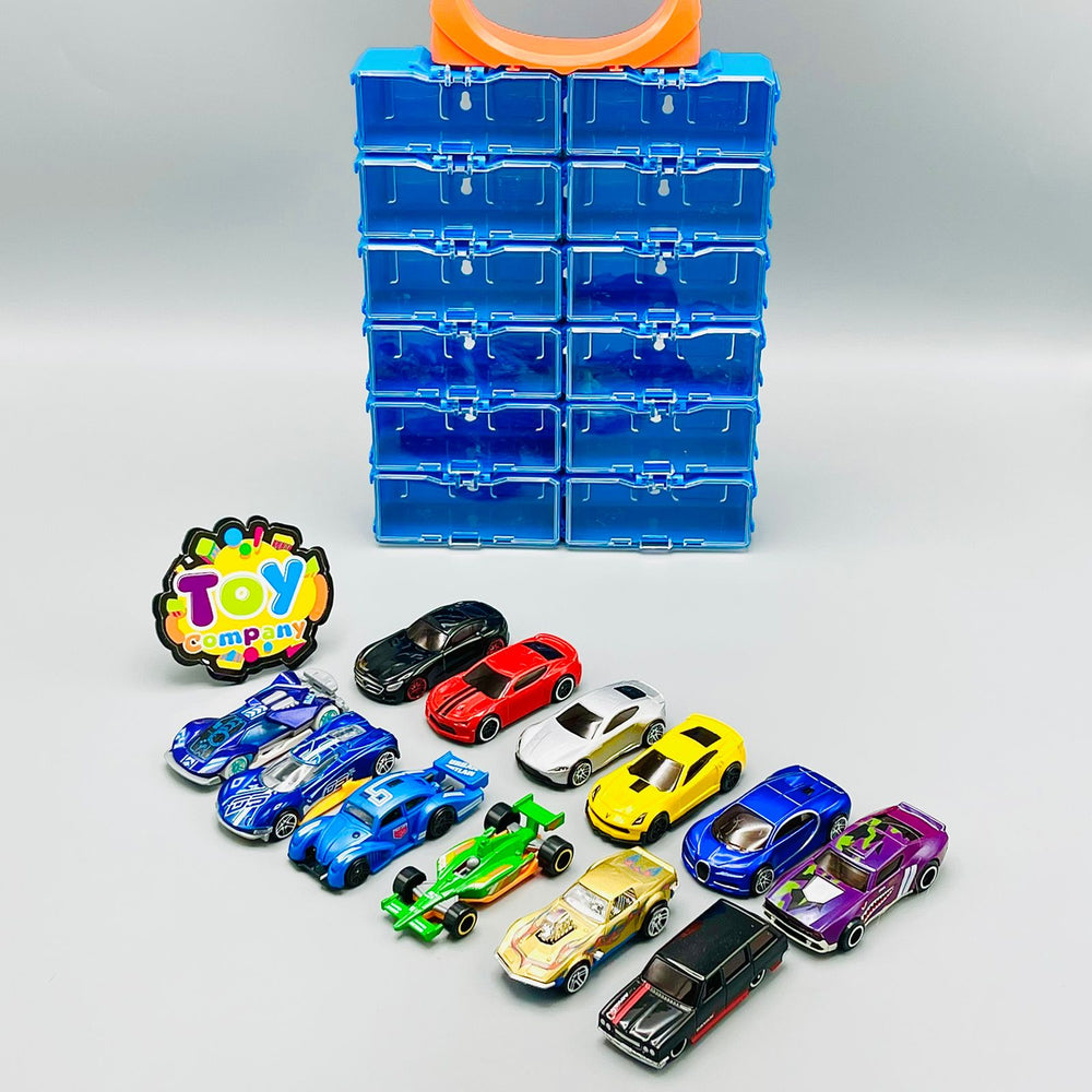 Diecast Set of 12 Cars with Display Racks