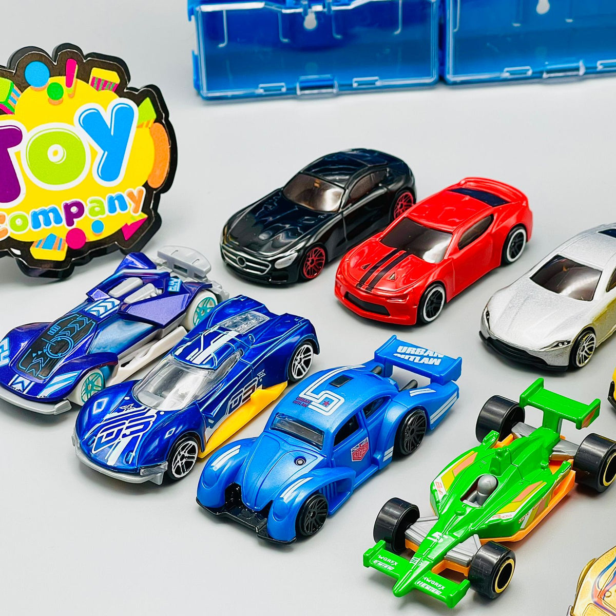 Diecast Set of 12 Cars with Display Racks
