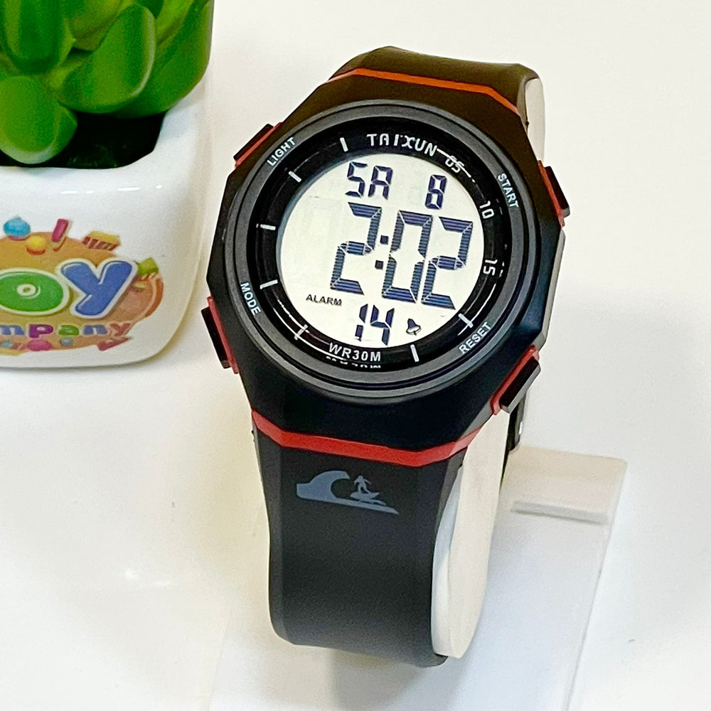 Taixun Digital Water Resistant Sports Watch - Black & Red
