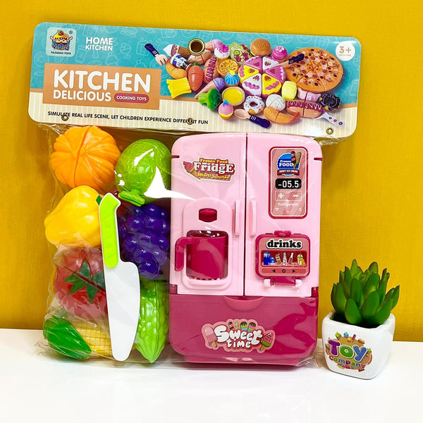 Delicious Kitchen with Fridge & Food Cutting Set