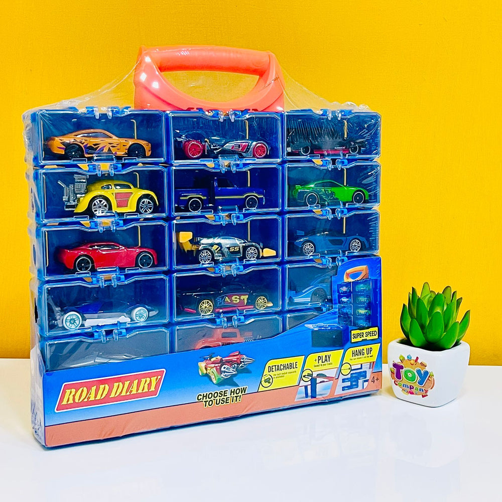 Diecast Set of 18 Cars with Display Racks