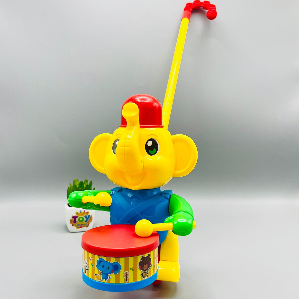 Hand Push Elephant Toy Drummer