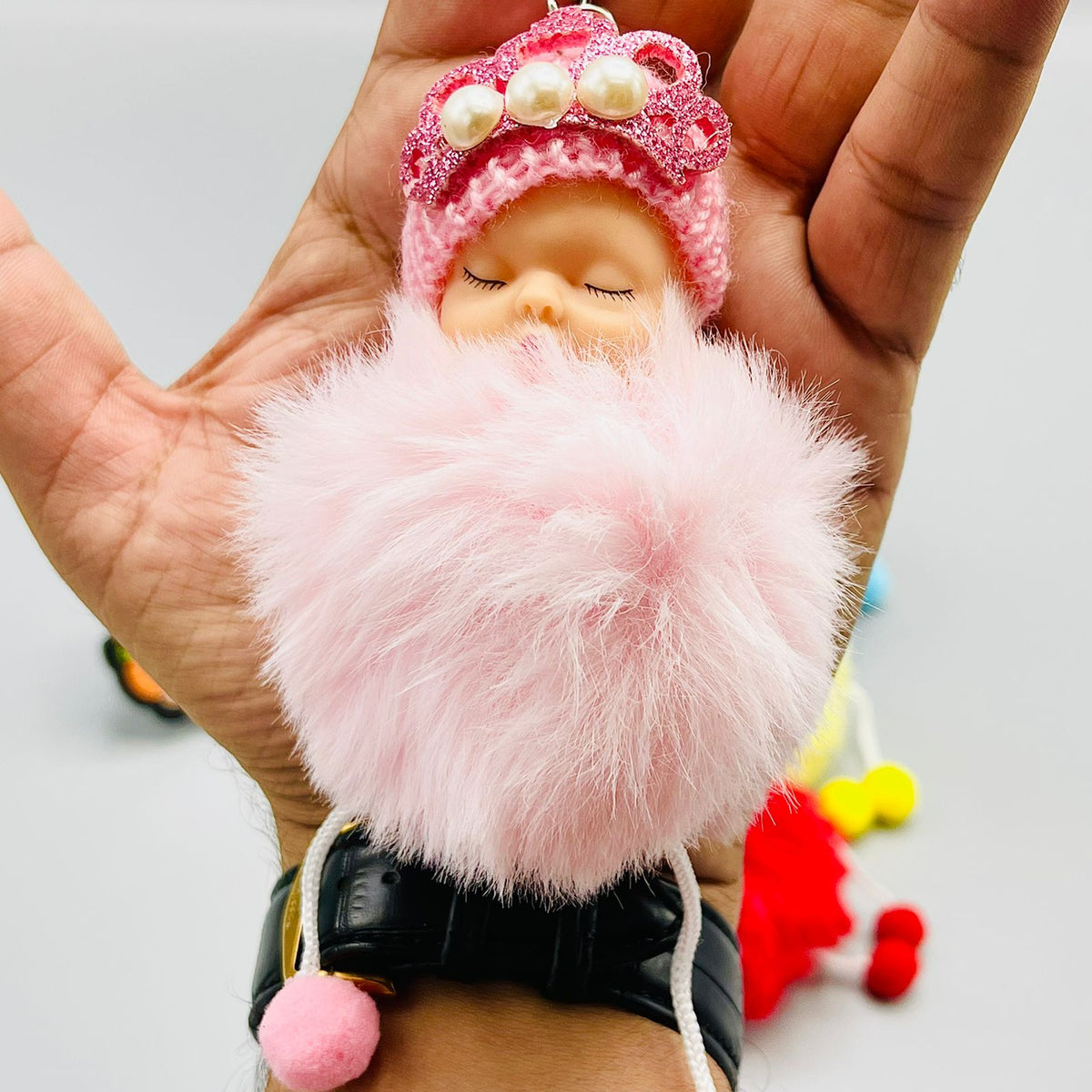 Fluffy Sleeping Baby Key Ring