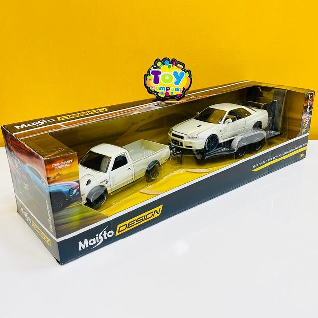 Maisto 1973 Datsun 620 Pickup with Nissan Skyline R34 & Trailer Set