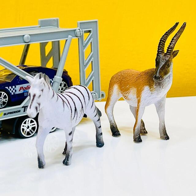10 Pcs Wild Animals with Diecast Carriage Trailer & Cars
