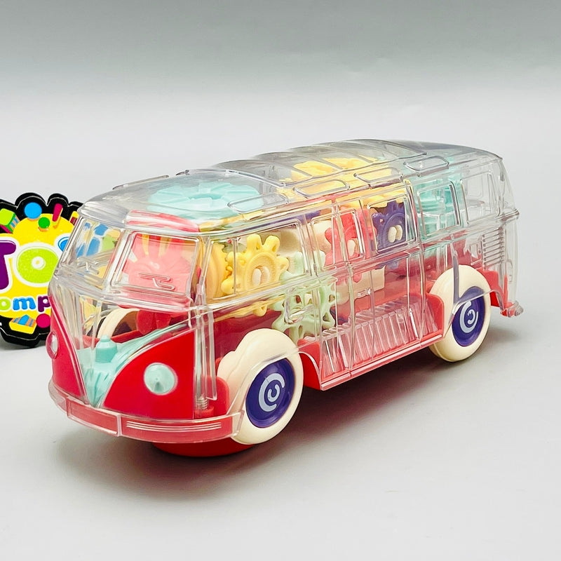Transparent Bus Toy with Gears, Lights & Sound