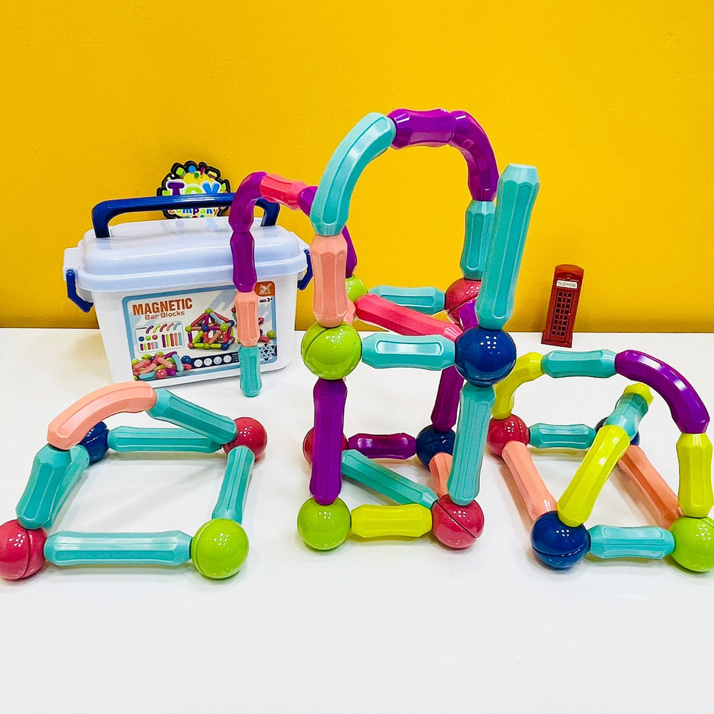 64 Pcs Magnetic Bar Blocks with Storage Basket