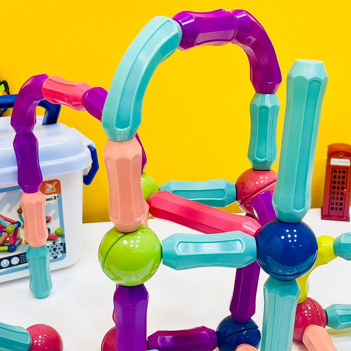 64 Pcs Magnetic Bar Blocks with Storage Basket