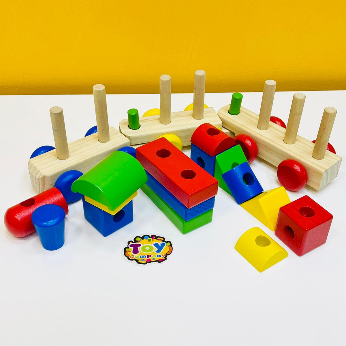 Three Section Wooden Blocks Train