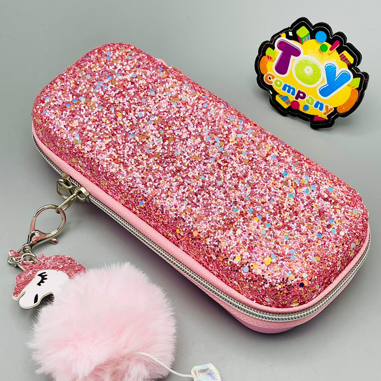 Premium Glitter Pencil Pouch with Fluffy Unicorn