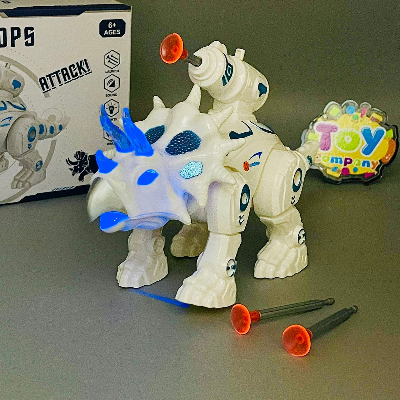 Walking Triceratops Toy with Shooter