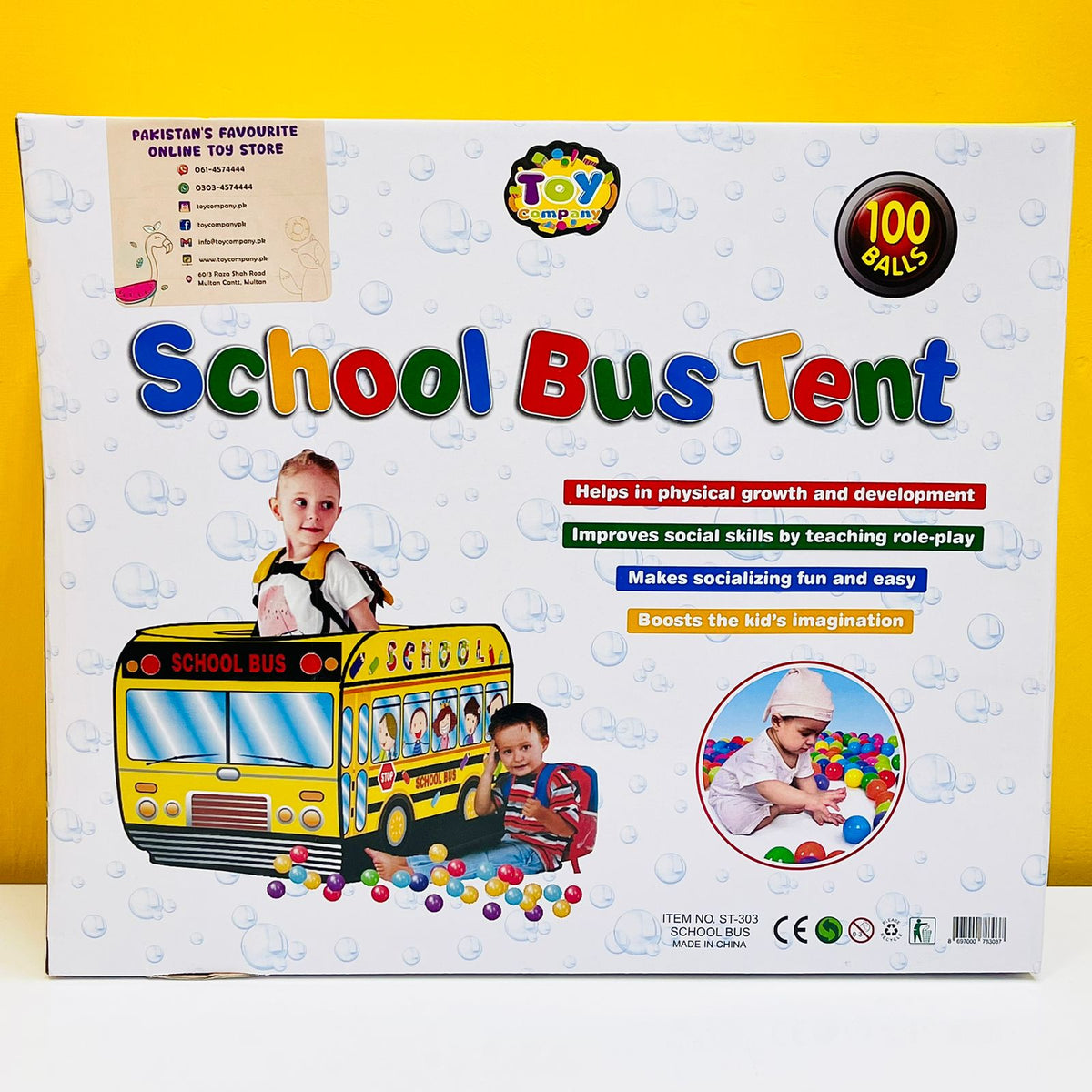 School Bus Kids Tent Play House with 100 Balls