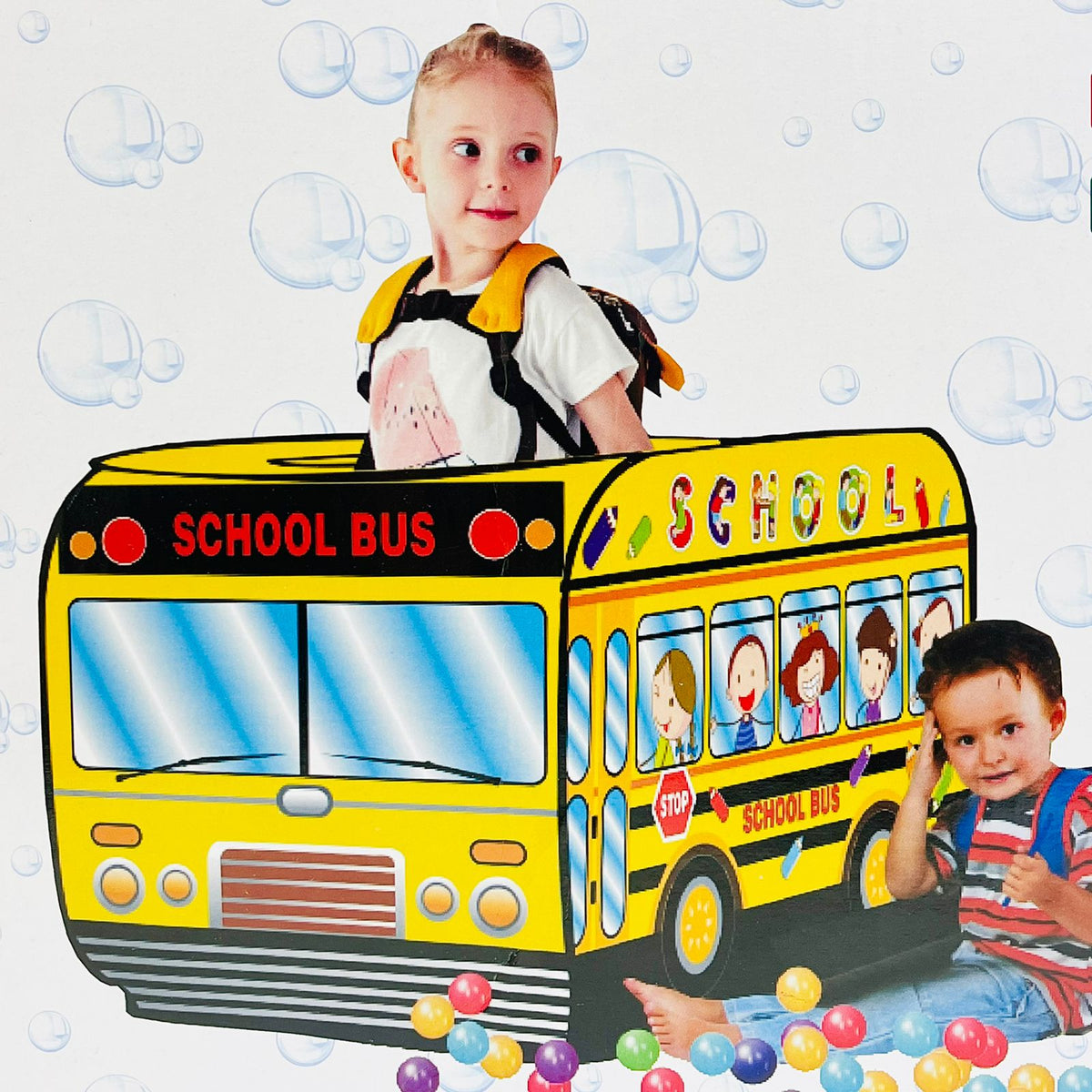 School Bus Kids Tent Play House with 100 Balls