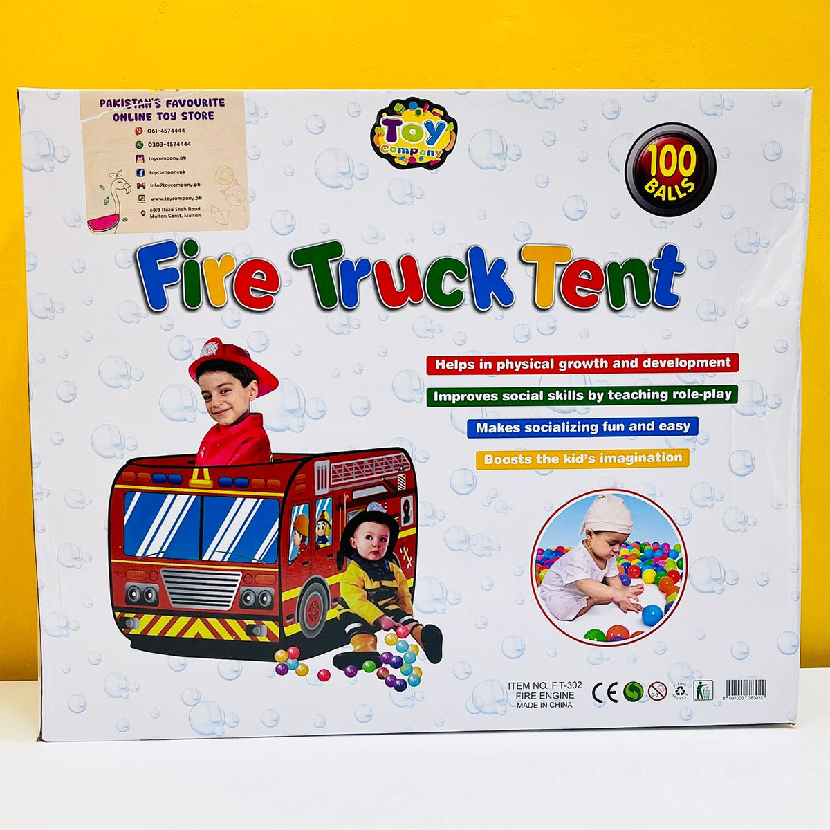 Fire Truck Kids Tent Play House with 100 Balls