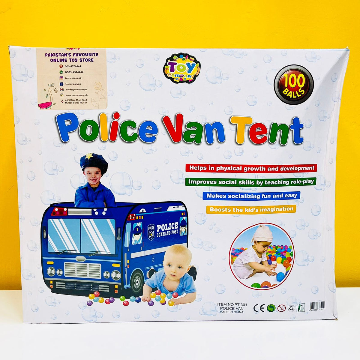 Police Van Kids Tent Play House with 100 Balls