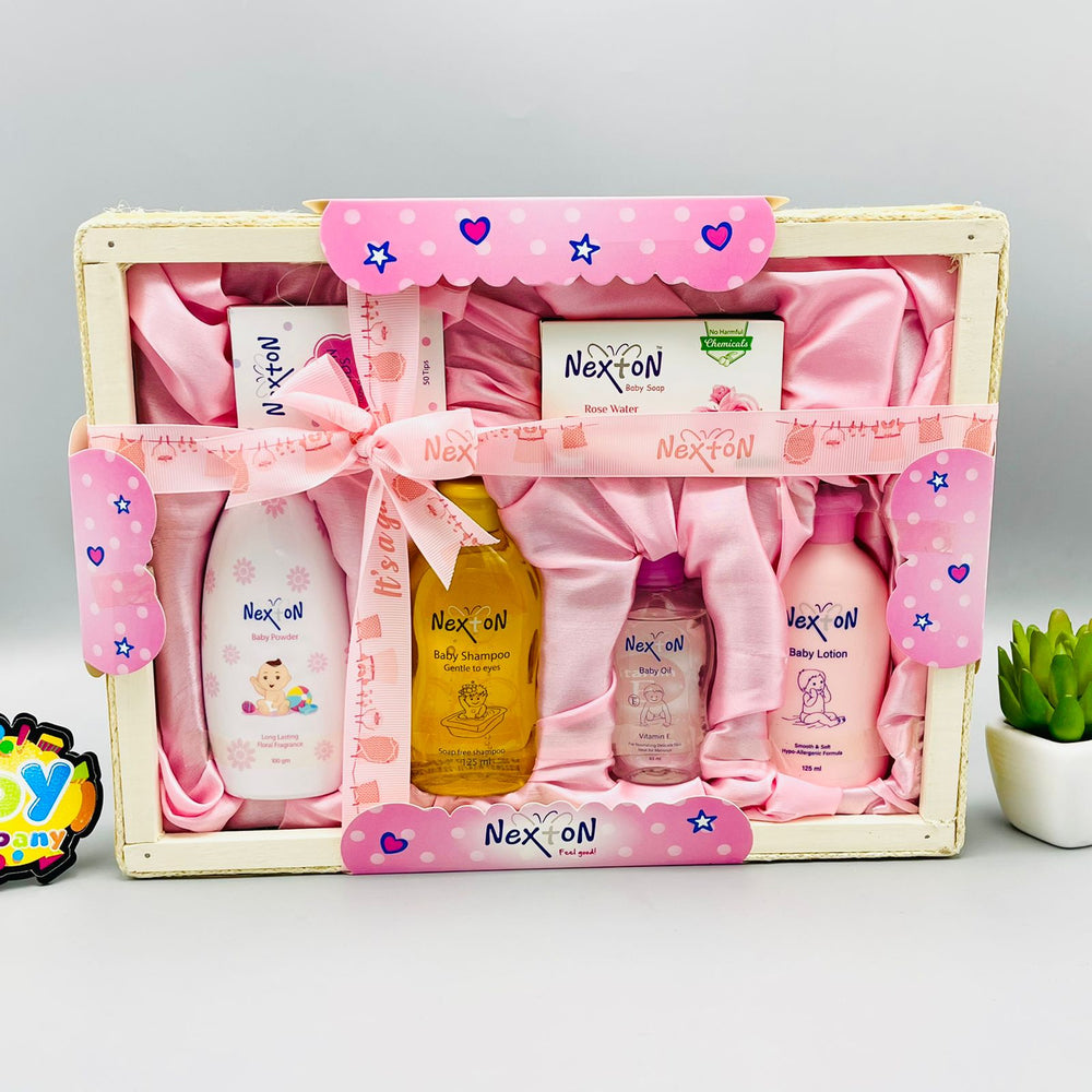 6-in-1 Nexton Baby Gift Set with Wooden Basket