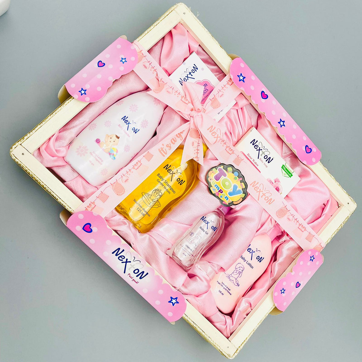 6-in-1 Nexton Baby Gift Set with Wooden Basket